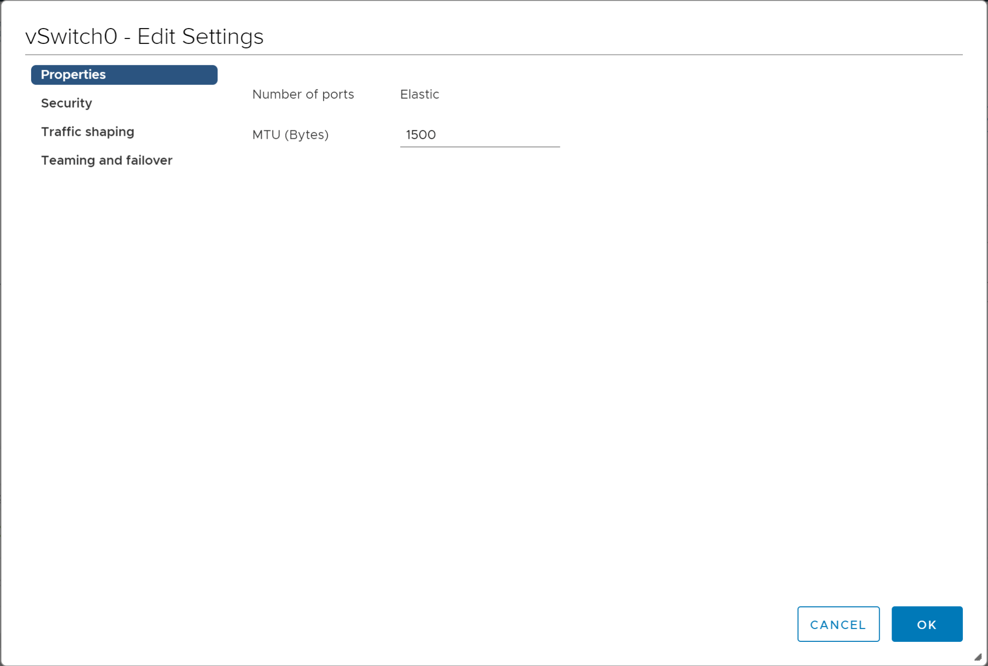 Properties of a vSphere Standard Switch