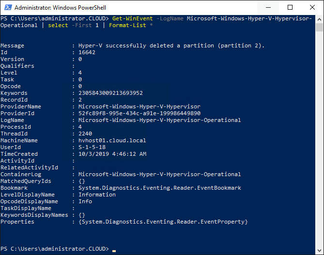 PowerShell to look through Hyper-V logs