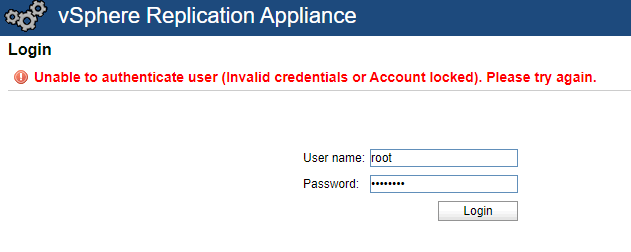 vsphere replication reset root password