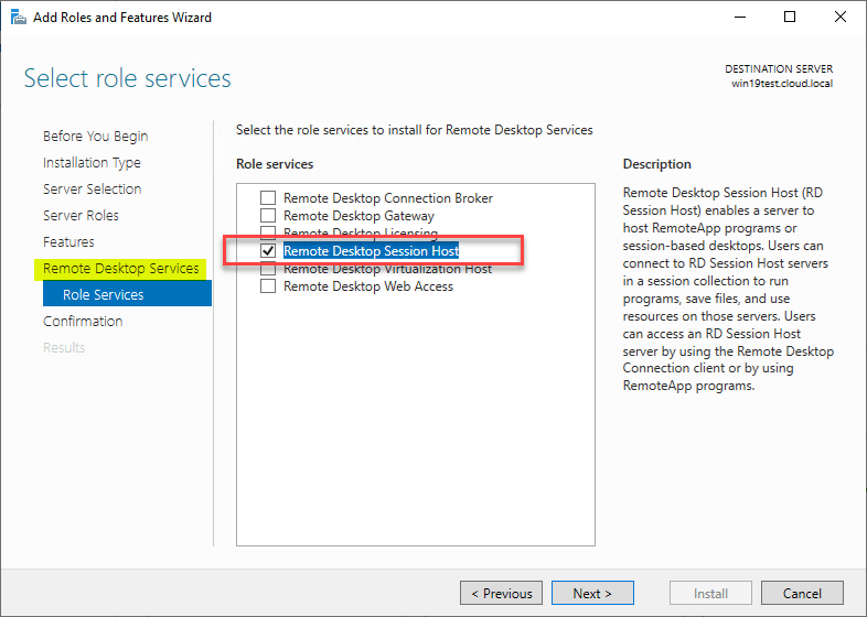 Remote Desktop Session Host in Windows Server 2019