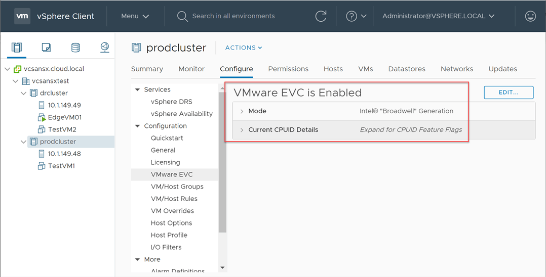 VMware EVC Mode has been successfully enabled