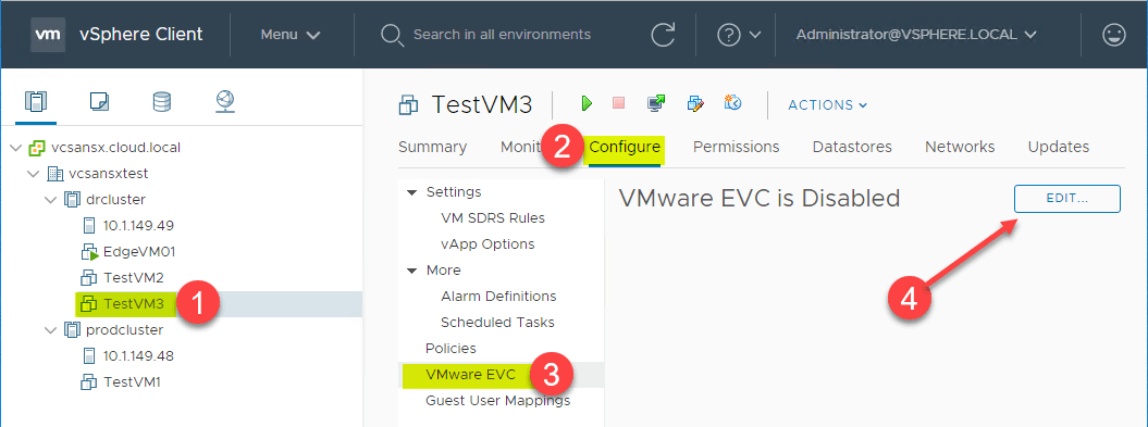 Editing Per-VM EVC Mode Settings