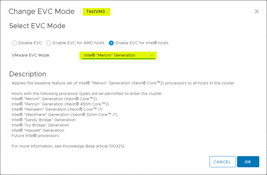 Enabling Per-VM EVC Mode