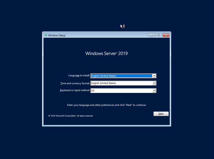 Windows Server 2019 installation