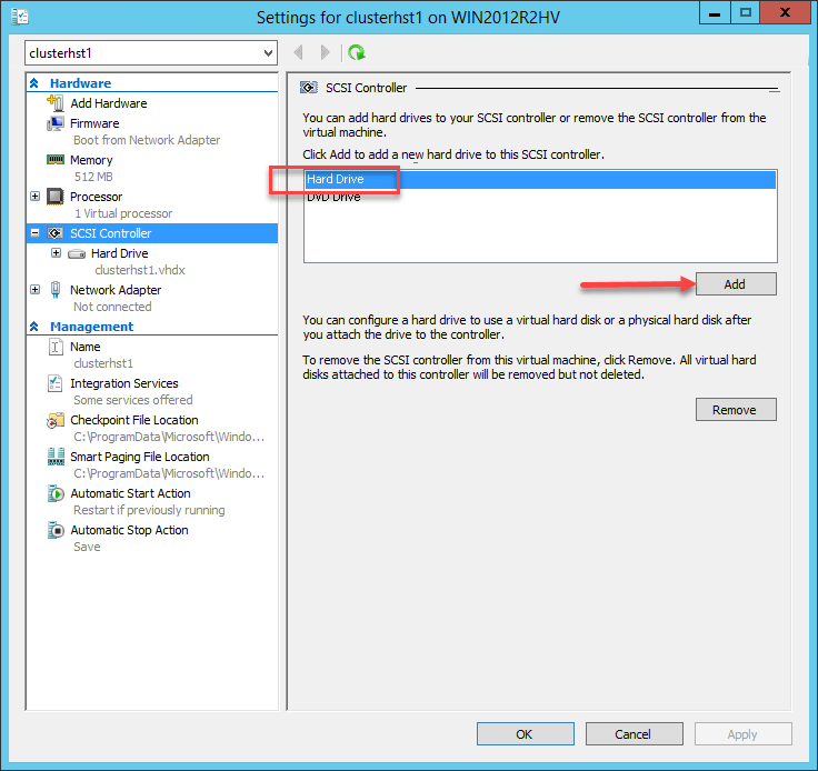 Add a new hard disk to an existing VM in Hyper-V