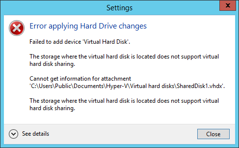 Error enabling drive sharing on unsupported location