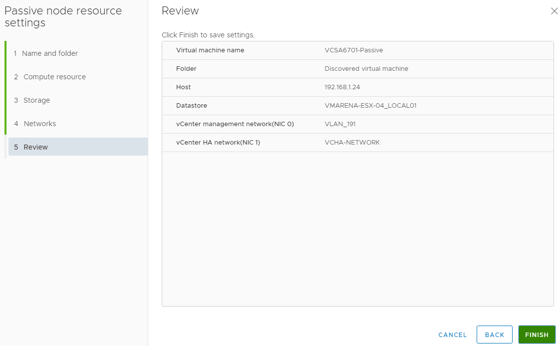 vCenter 6.7 High Availability Configuration