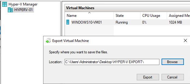 How to export and import VMs from Hyper-V