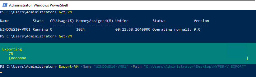 rapid recovery powershell for hyper v export