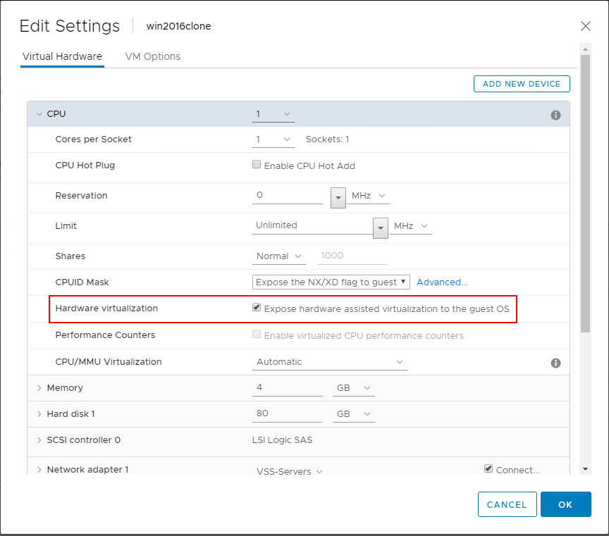 在VMware中为Hyper-V虚拟机启用硬件辅助虚拟化