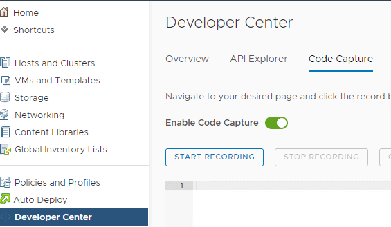 Developer Center Code Capture in vSphere