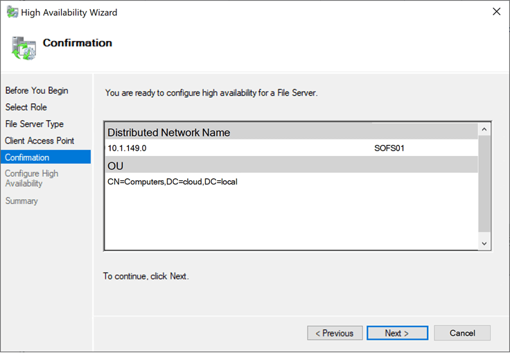 Confirming the addition of the Scale-Out File server clustered role