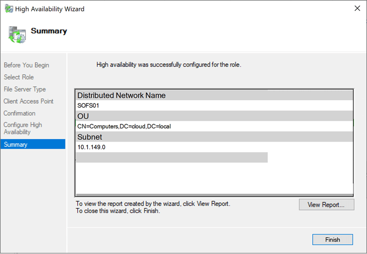 SOFS is successfully configured as a clustered role