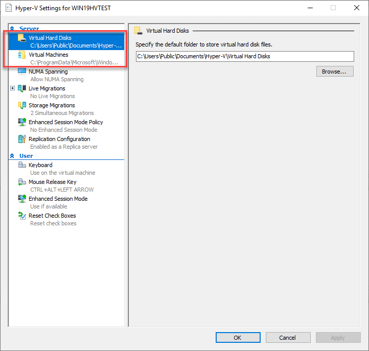 Configuring Hyper-V locations for Direct Attached Storage