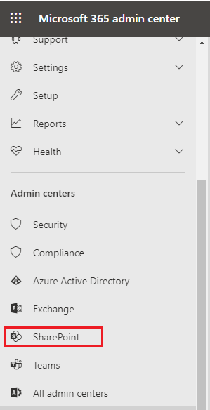 Microsoft 365 SharePoint Admin Center