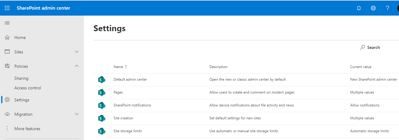 Microsoft 365 SharePoint Admin Center