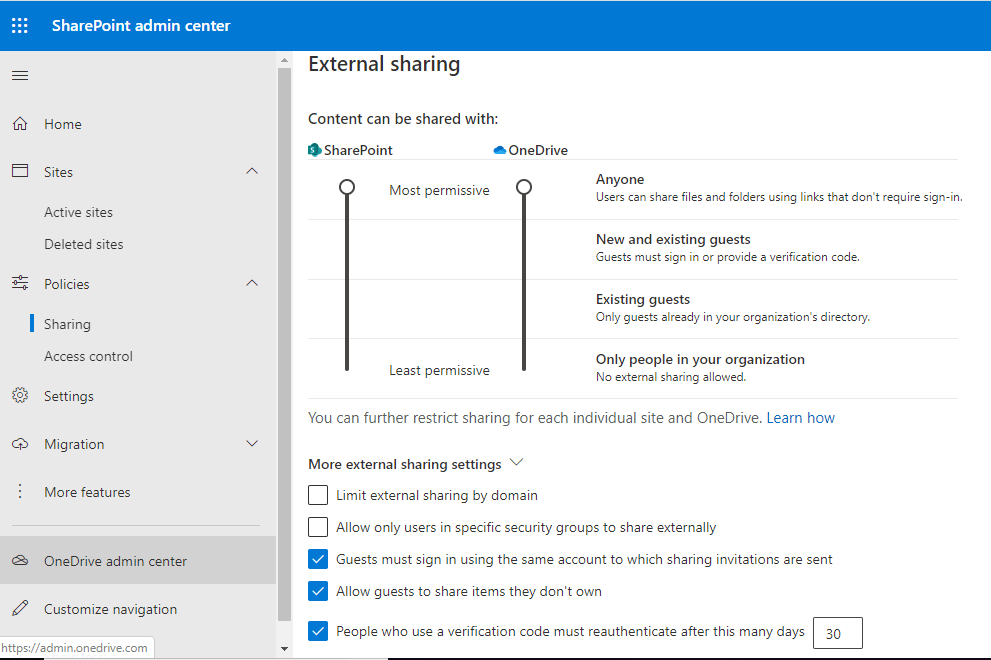 Microsoft 365 SharePoint Admin Center