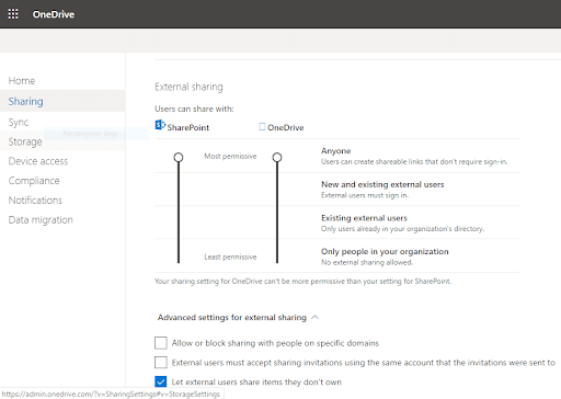 OneDrive Admin Center