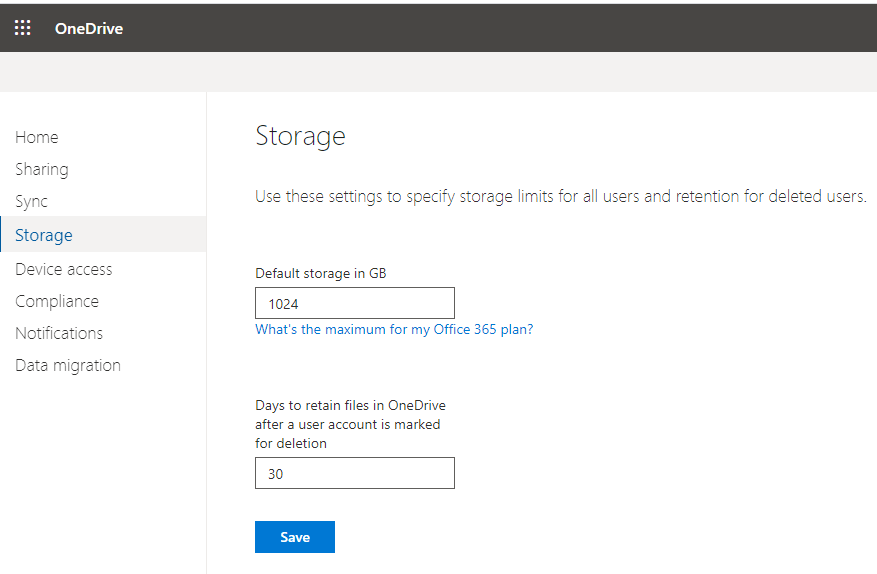 OneDrive Admin Center