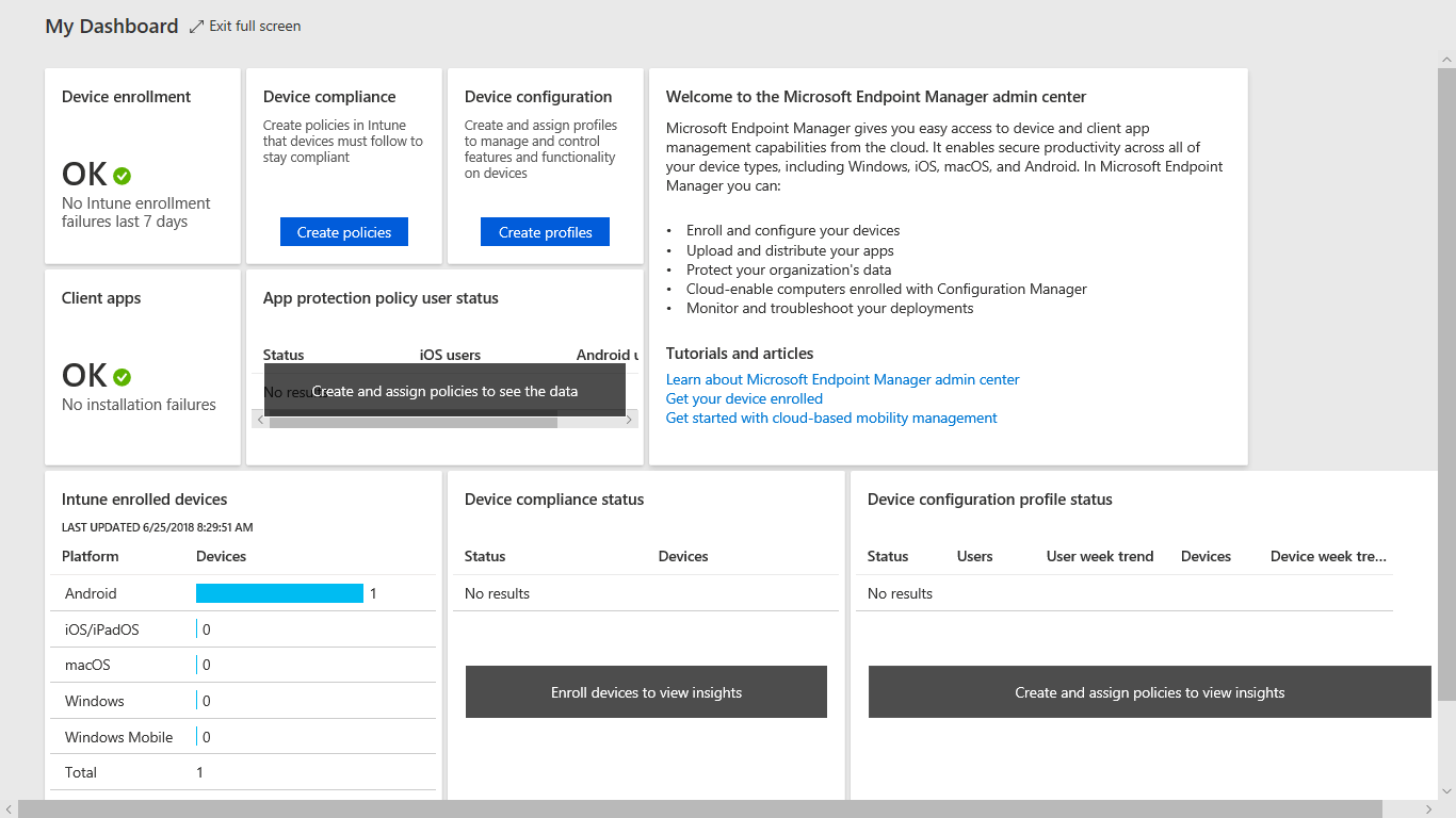 Endpoint Manager, Security Manager Dashboard