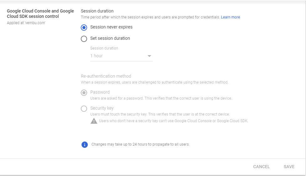 Google Admin Security settings