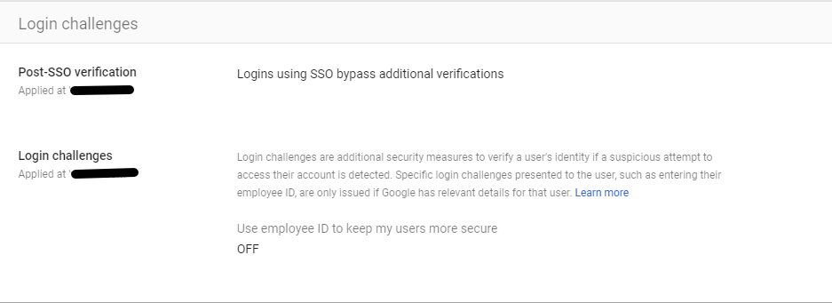 Google Admin Security settings