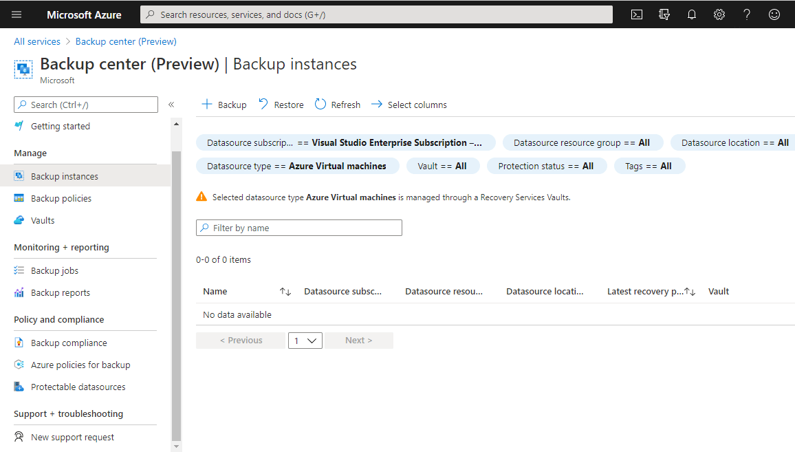 Configuring Azure VM Backup