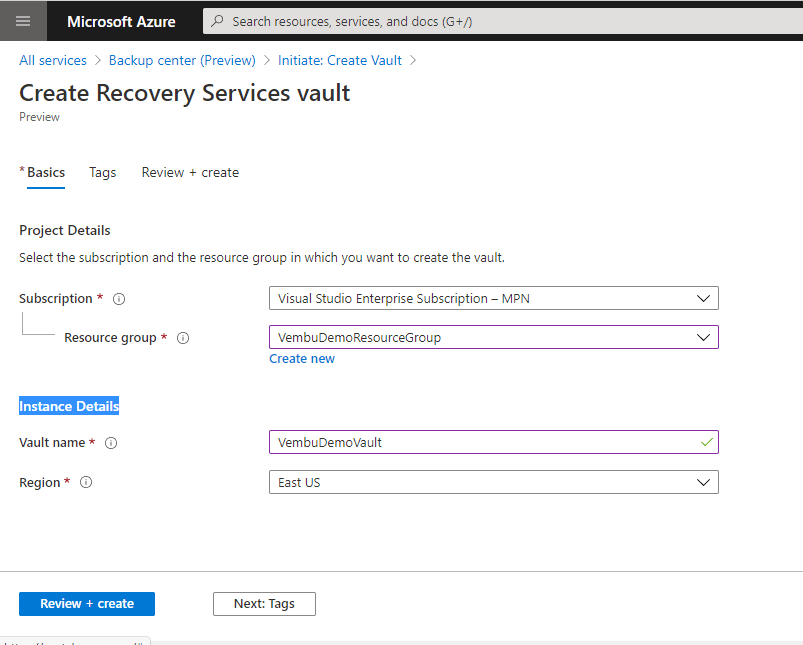 Configuring Azure VM Backup