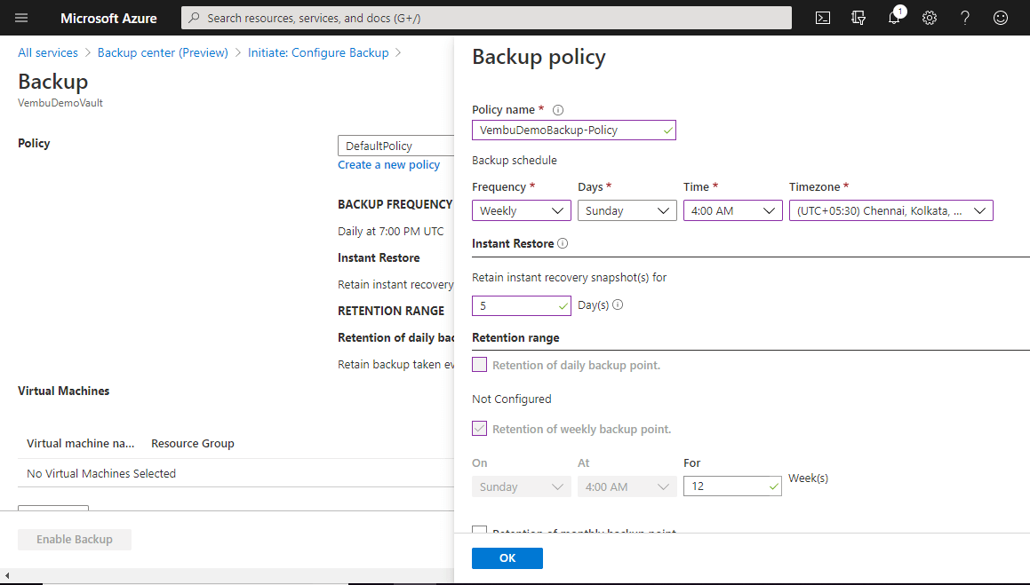 Configuring Azure VM Backup