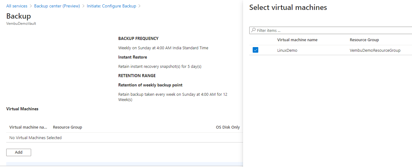 Configuring Azure VM Backup