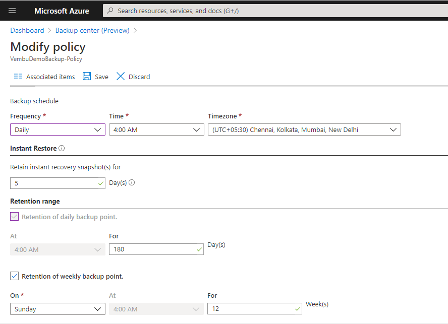 Configuring Azure VM Backup