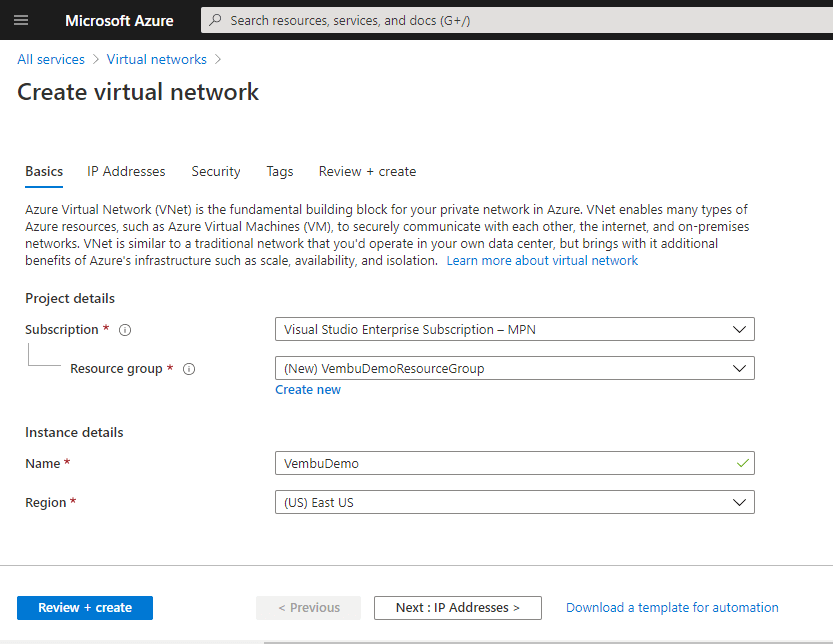 Create and use Azure Virtual Network