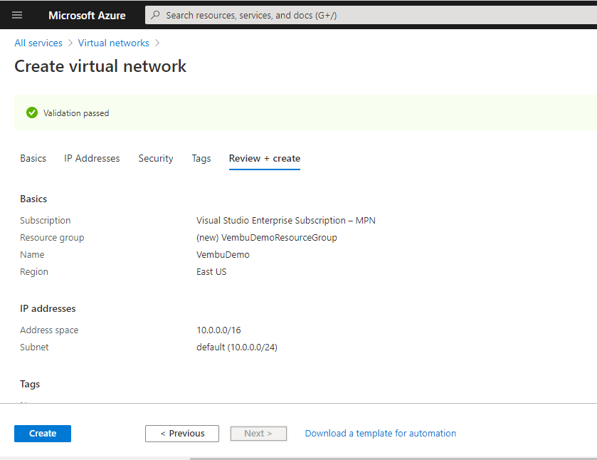 Create and use Azure Virtual Network