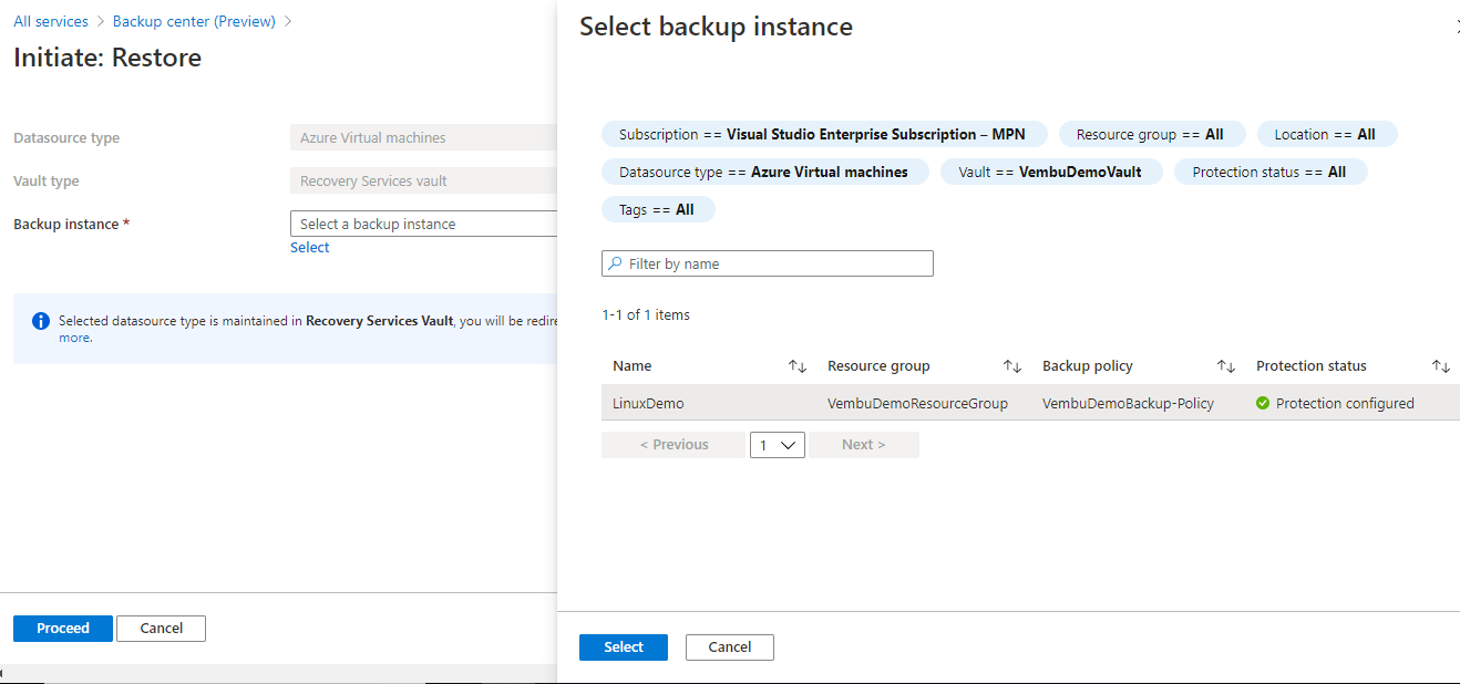 Azure VM in Azure Backup Center