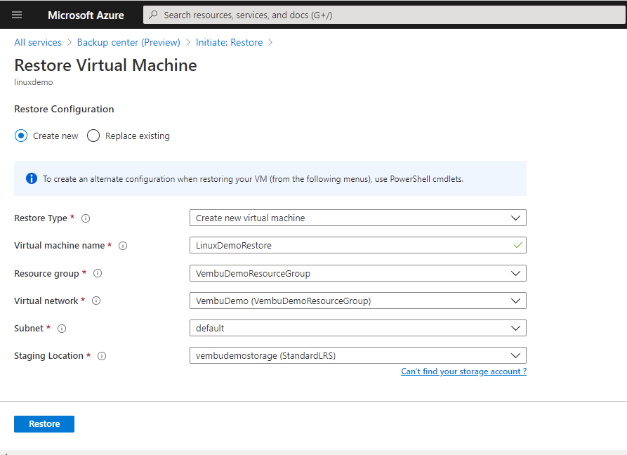 Azure VM in Azure Backup Center