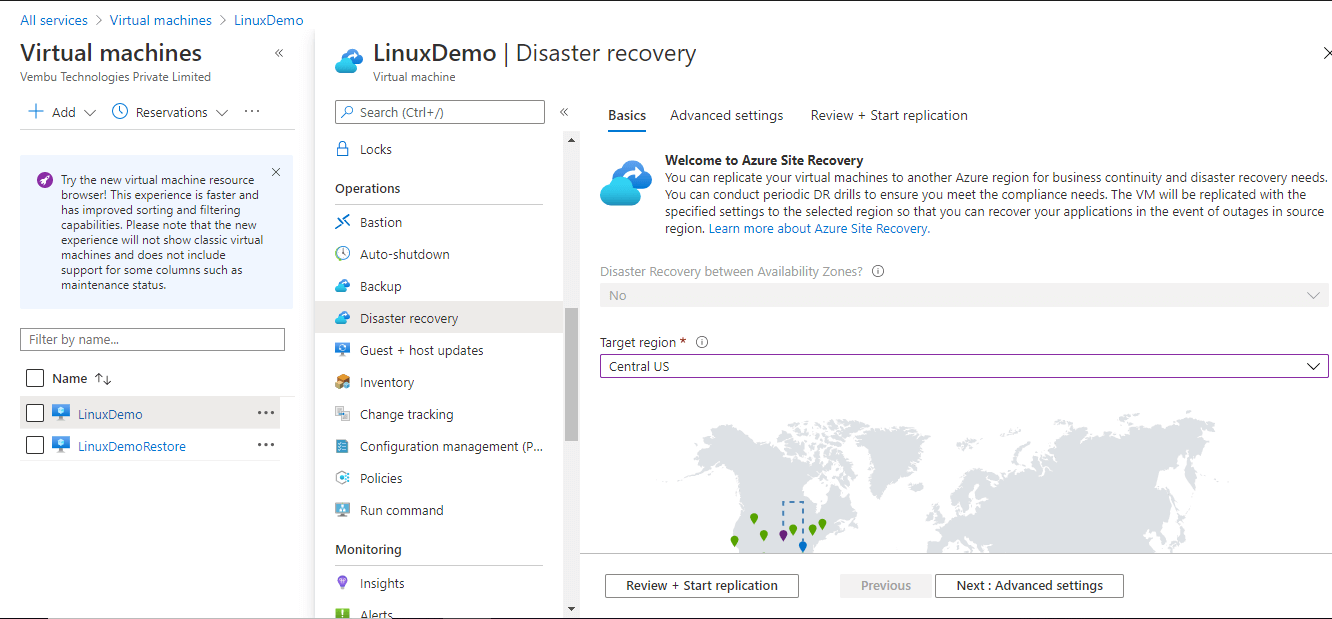 Azure VM in Azure Backup Center