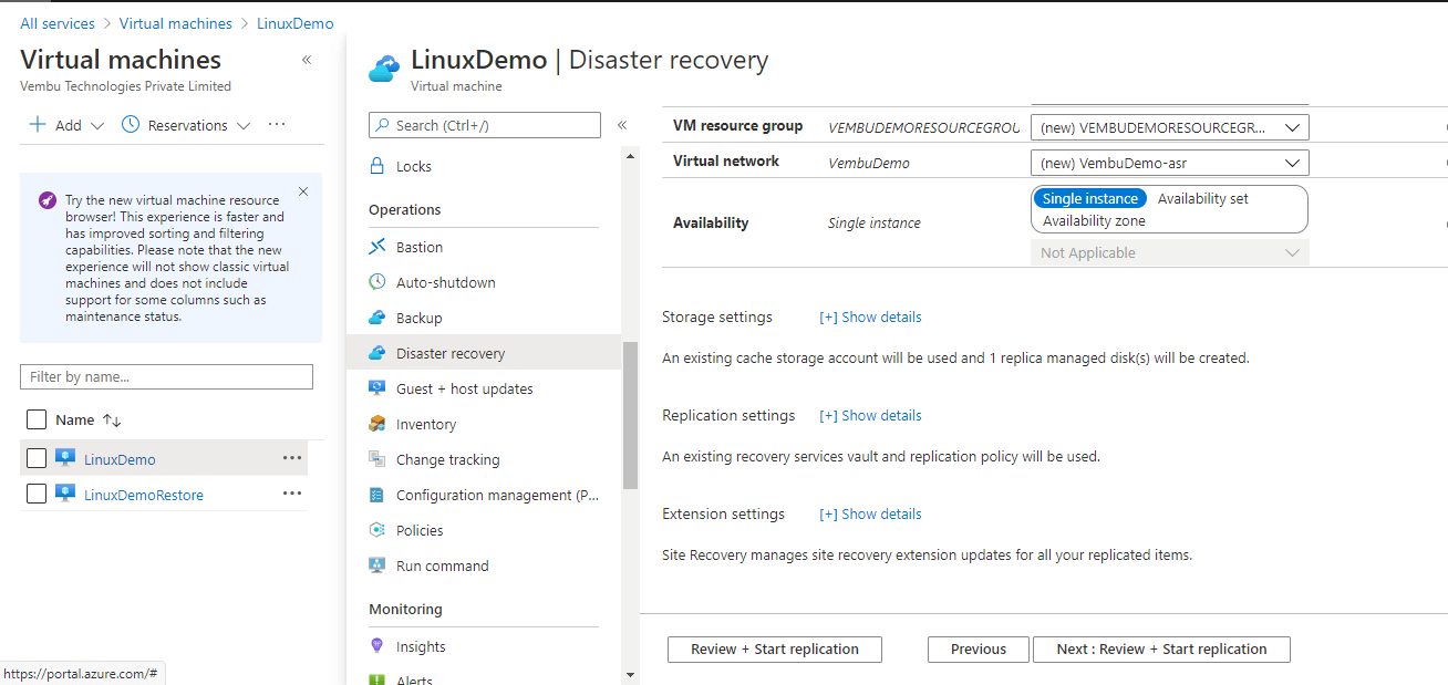 Azure VM in Azure Backup Center