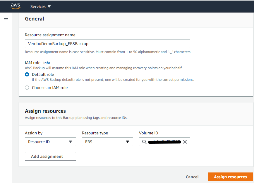 aws backup resource assignment name