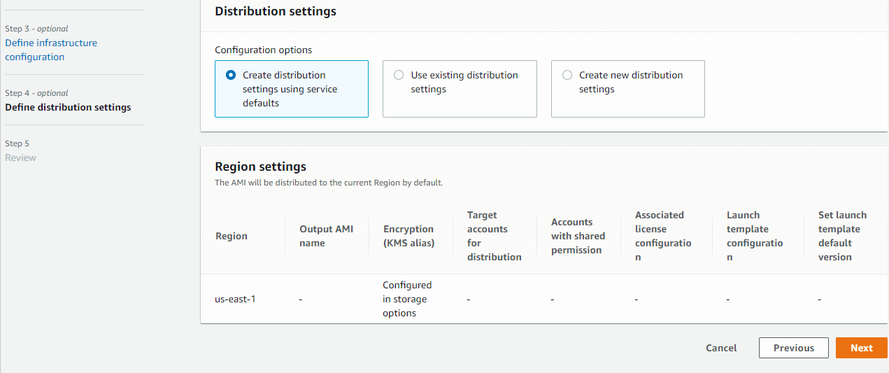 Define distribution settings