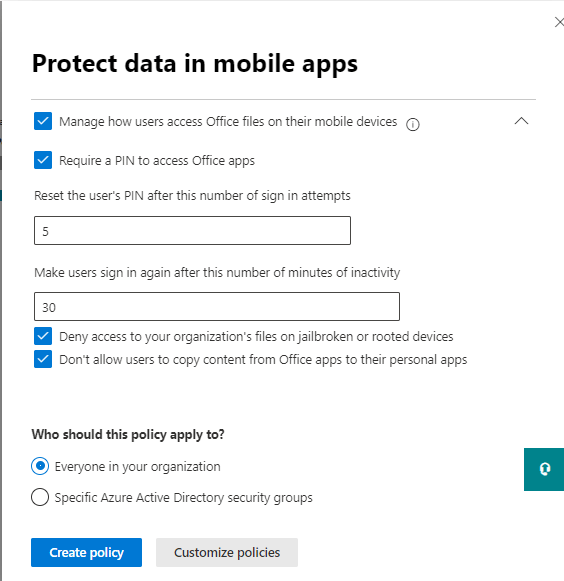 protection-policy-for-mobile-devices-in-microsoft365