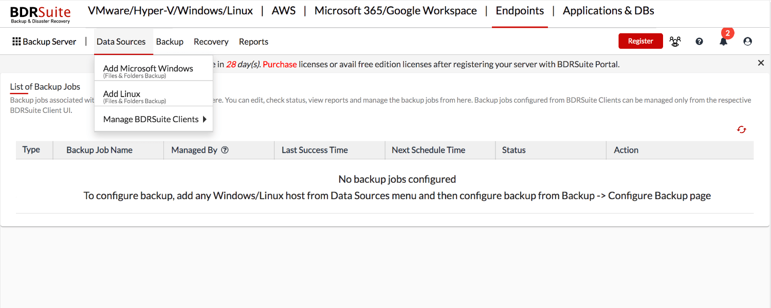 centralized endpoint backup