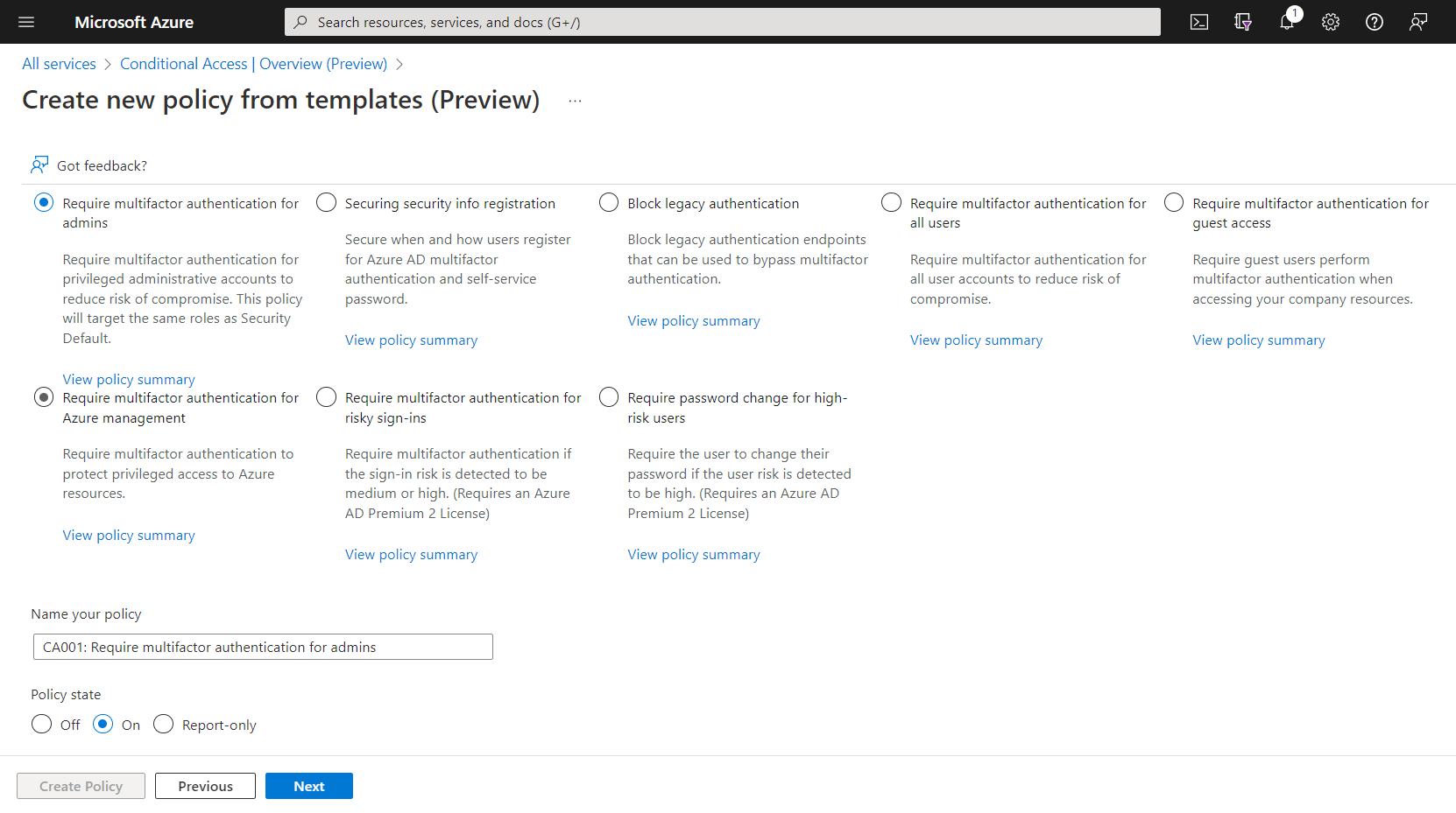 Azure AD Conditional Access policies