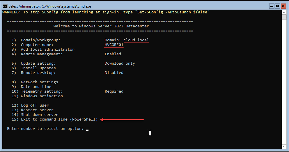 Install Microsoft Hyper-V in Windows Server Core