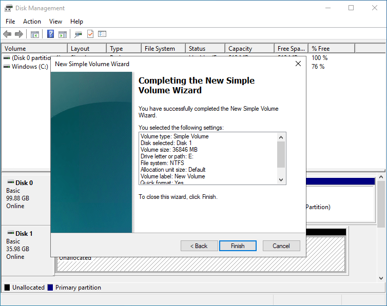 Finalize the new volume wizard and complete adding the new iSCSI storage