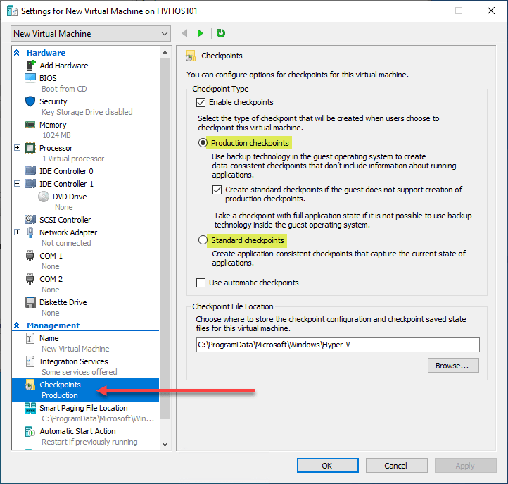 Hyper-V Checkpoints