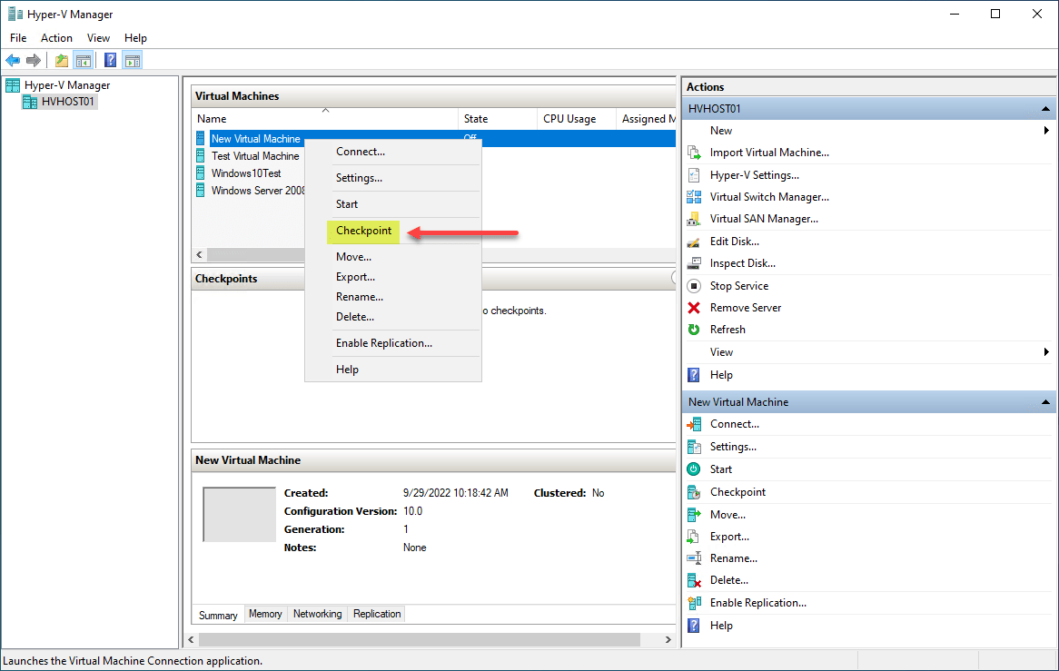 Hyper-V Checkpoints