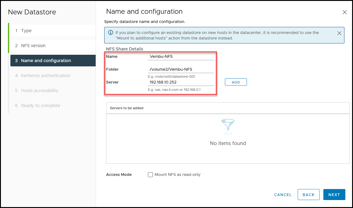 How to add NFS Datastore