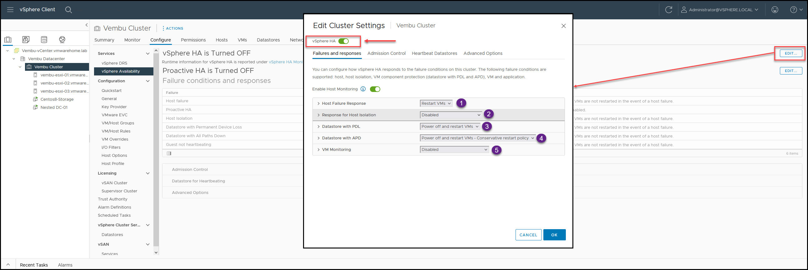 vSphere HA Configuration