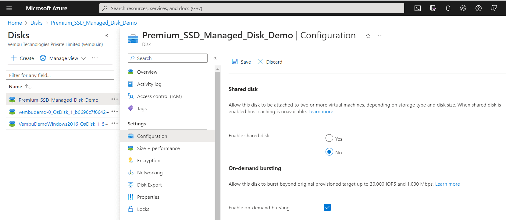 Azure Managed Disk Sharing and Managed Disk bursting