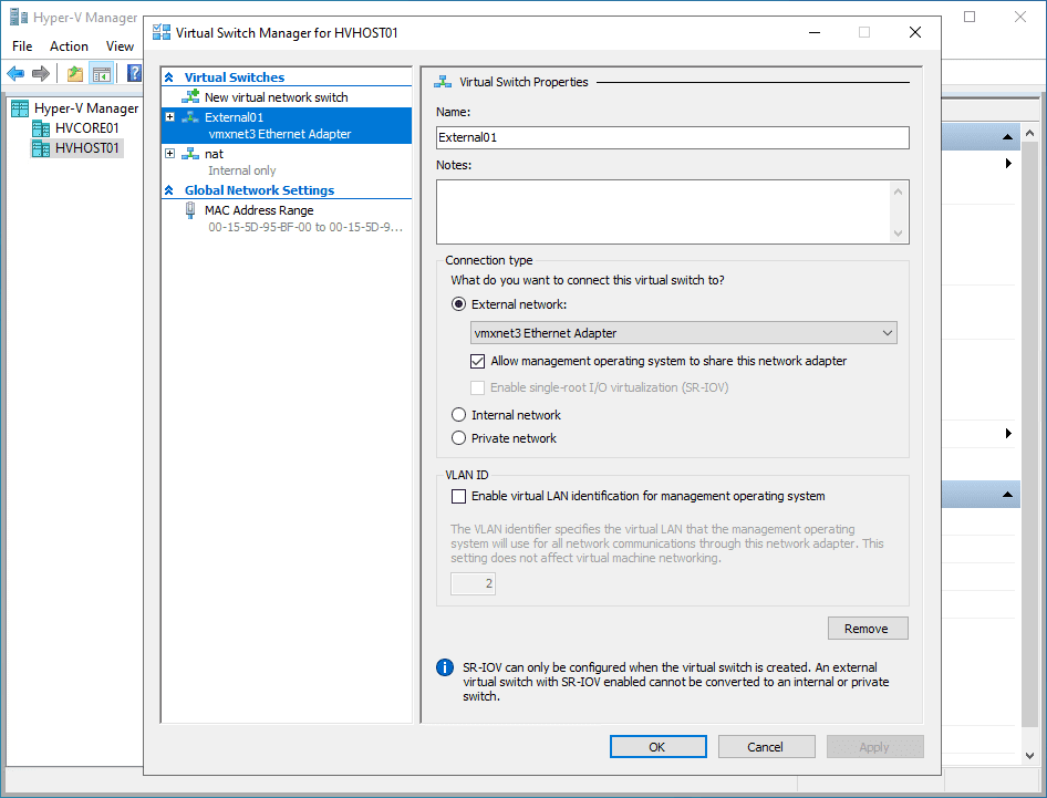 Manage Hyper-V virtual networking with Windows